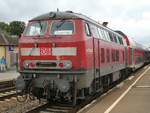 218 436 mit RE Richtung Ulm-Stuttgart am 28.07.19 in Aulendorf.