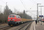 218 399 der Elba Logistik mit S-21-Aushubzug am 10.02.2017 in Schwäbisch Hall-Hessental. 