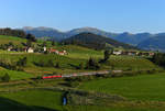 Bei Wolfsried ergibt sich dieser Blick auf die kleine Ortschaft Zell und die Nagelfluhkette mit dem 1.834 Meter hohen Hochgrat.