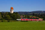 218 446-3 zieht ihren Dosto Radzug bei Stein nach Immenstadt.