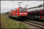 DB 146207 durcheilt hier am 26.8.2020 um 14.56 Uhr mit der 218476 am Haken den Bahnhof Teutschenthal in Richtung Halle an der Saale.