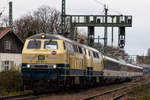 218 460 und 446 ziehen den letzten EuroCity EC 195 mit Dieselbespannung von der Lindauer Insel ins Allgäu. 12.12.20