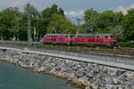 Nachdem 218 491-9 und 218 484-4 am 04.06.2021 die Wagen des IC 119 nach Lindau-Insel gezogen hatten und abgekuppelt wurden, befinden sich hier die beiden Loks auf dem Bodenseedamm zur Fahrt an die