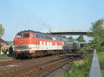 Zug E-3780 von Kleve nach Nijmegen bei der Abfahrt aus dem Bf Kleve am 06.05.1990, 08.12u.