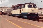 DB 218 414-1 (Bw Kempten) mit E3787/N5469 nach Pfronten in Ulm am 22. August 1985.