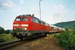 218 368 mit RB 23871 bei der ausfahrt aus dem ehemaligen Bf (jetzt Hp) Bierbach