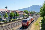 218 406-7 und 218 415-8 beim Rangieren im Bahnhof Immenstadt (29.05.2026, 10:31 Uhr). Im Hintergrund der Gr�nten (1738 m).