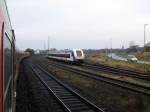 Zeitenwende auf der Marschbahn im Dezember 2005.
Als 218 278-0 eine RB von Westerland nach Husum schiebt, wartet am 4.12.2005 die private Konkurenz ,in Form  der NOB,  im ehm. Gbf Husum Nord schon, um eine Woche spter die DB auch auf dieser Strecke abzulsen...  