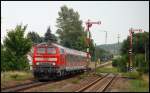 Die 218 469 ist mit einem Regionalzug nach Memmingen unterwegs. Aufgenommen am 07.August 2008 in Sontheim(Schwab.).