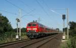 218 486-8 am 30.08.2008 mit einer RB nach Hamburg Hbf nrdlich von Bargteheide.