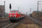 218 455 mit RE 14305 Hannover Hbf - Bad Harzburg am 07.03.2009 beid er Durchfahrt durch Hannover-Bismarckstrae