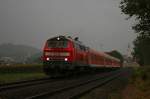 218 485 mit RE 352 „Jan Hus“ am „Drei-Kirchen-Blick“  bei Sulzbach-Rosenberg. 04.09.2009.