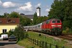 218 495 und 218 432 erreichen am 12. August 2009 mit dem IC 119 von Mnster nach Innsbruck in Krze Lindau. Aufgenommen wurde das Bild am Abzweig Aeschach, welcher sich noch auf dem Festland befindet.