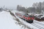 218 491-9 mit n-Wagen als IRE bei der Sdausfahrt in Aulendorf, 06.03.10