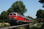 218 447 verlsst am 8.7.2010 den Bahnhof Salzgitter Ringelheim.