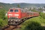 Die 218 408-3 zieht ihre RB Hunsrckbahn aus Boppard HBF die Steilstrecke Richtung Emmelshausen hoch am 05,06,10