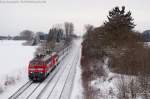 A couple of BR218 (headed by the unit n. 402) transit near of Buchloe with the EC train n. 193 from Zrick HB to Mnchen Hbf. (December 28, 2010)