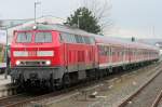 Die 218 208-7 zieht die RB23 von Bad Mnstereifel nach Bonn in Rheinbach ein am 25.02.2011