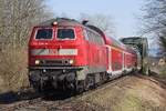 218 436-4 mit IRE 4208 von Lindau nach Ulm hat am 20.03.2011 gerade die Argenbrcke zwischen Langenargen und Kressbronn berquert.