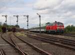 Die 218 485 mit einem RE nach Prag am 04.09.2009 bei der Durchfahrt in Luitpoldhtte.