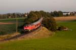 218 432-2 + 218 495-0 am 25. September 2011 mit dem RE 10085 (Freiburg(Breisgau) Hbf - Ulm Hbf) bei Unadingen.