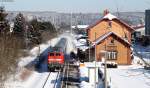 218 499-2 mit dem IRE 3220 (Ulm Hbf-Neustadt(Schwarzw) in Unadingen 4.2.12.