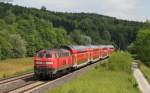 IRE 4206 (Lindau Hbf-Ulm Hbf) mit Schublok 218 436-4 bei Durlesbach 18.6.12