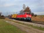 Die 218 139 und die 212 093 mit dem Schienenputzzug am 10.11.2012 unterwegs bei Ostermnchen.