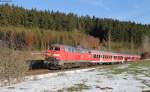 218 432-3 mit dem IRE 3220 (Ulm Hbf-Neustadt(Schwarzw) bei Dggingen 24.12.12