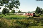 Sachsenmagistrale: Ein 218er-Doppelpack hat am 24.09.06 bei Obermylau im Vogtland den IC 2065 bis Reichenbach am Haken.