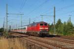 218 307-7 dieselt am Morgen des 22.07.13 mit dem IC 2327 Leerpark durch Bad Oldesloe Richtung Fehmarn.