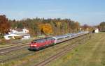 Der EC 217 nach Graz mit 218 426 und 218 418 als Umleiter in Garching/Alz.(26.10.13)