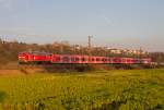 Heilige Kuh unterwegs: Am späten Morgen des 12. Januar 2014 verendete ein 425-Doppel auf der schwäbischen Alb bei Lonsee. Aus Plochingen eilte 218 191 heran, um die beiden Havaristen abzuschleppen. Es sollte dann allerdings bis in die  Mittagsstunden hinein dauern, bis sich die als Lr 70661 bezeichnete Fuhre in Richtung Plochingen aufmachen konnte. Kurz vor  Lichtaus  gelang mir bei Ebersbach noch diese Aufnahme.
Anmerkung: Eine Vorsignalbake wurde digital abgebaut.