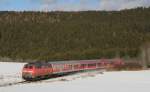 218 326-7 mit dem IRE 3220 (Ulm Hbf-Neustadt(Schwarzw)) bei Unadingen 26.1.14