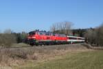 218 418 und 218 422 mit EC 194 am 09.03.2014 bei Stetten.