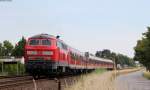 RE 14067 (Hannover Hbf-Bad Harzburg) mit Schublok 218 451-3 in Baddeckenstedt 3.7.14