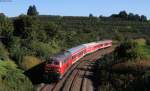 218 436-4 mit dem RE 28635 (Ulm Hbf - Lindau Hbf)  bei Bodolz 27.9.14