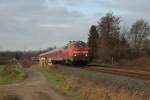 218 470 mit dem Schülerverstärker von Hildesheim nach Goslar am 08.12.2014 bei Salzgitter Ringelheim.