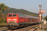 218 473-7 (Baujahr: 1977) mit RE 14063 Hannover Hauptbahnhof-Bad Harzburg auf Bahnhof Goslar am 3-10-2014.