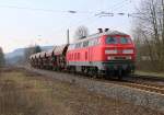 218 249-1 brachte am 27.03.2014 ein paar Schotterwagen nach Eschwege West.