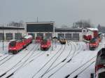 Die 245 010, die 245 008, die 245 011, 247 058, die 218 422 und weitere Loks am 01.01.2015 Abgestellt in Mühldorf.