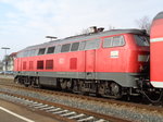 Die Ulmer 218 410 steht am Mittwoch, ‎23. ‎März ‎2016 abfahr bereit in Aulendorf