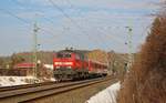 218 498-4 überführte am 16.02.17 628 569 von Chemnitz nach Mühldorf. Hier ist die Fuhre in Plauen/V. zu sehen.