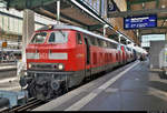 Smartphone-Aufnahme von 218 456-2 und 218 ??? der DB ZugBus Regionalverkehr Alb-Bodensee GmbH (RAB | DB Regio Baden-Württemberg) als IC 2012  Allgäu  (Linie 32) von Oberstdorf nach Dortmund Hbf, die in Stuttgart Hbf abweichend auf Gleis 9 stehen.
Ab hier wird eine 101 die Wagen ziehen.
[29.9.2019 | 13:13 Uhr]