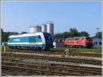 Diesellok-Betankungsanlage in Lindau Hbf mit 223 063, 218 163-4 und einer weiteren 218. (30.08.2008)