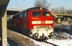 Winter 2000, 218 420-8 wartet auf den RE aus Tbingen um nach Oberlenningen zu Fahren.