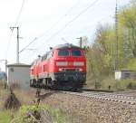 Mit lautem Brummen fhrt 218 499-2, die letztgebaute 218, zusammen mit einer Schwesterlok am 23.4.10 auf der Filsbahn in Richtung Ulm.