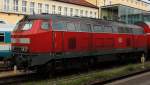 218 423 stand am 04.09.2010 im Regensburger Hbf mit einer RE Garnitur der Sdostbayern Bahn  mit Bordresturant abgestellt.