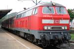 Die 218 412-5 mit LED Ausrstung zieht die RB Hunsrckbahn von Boppard HBF nach Emmelshausen am 25.09.2010