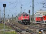 Am 28.04.2012 fuhr die 218 261 der Bahnbaugruppe Lz durch Stendal in Richtung Wittenberge.